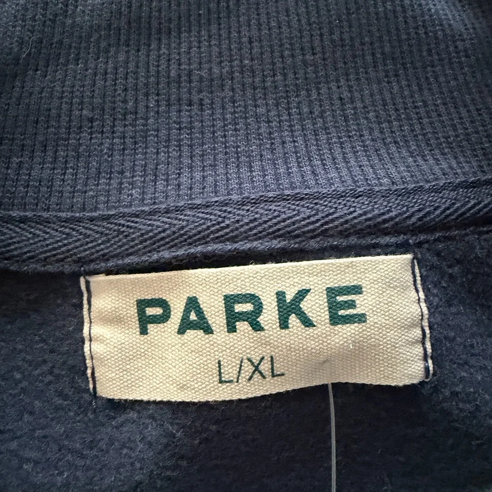 Parke Varsity Mockneck Sweatshirt Denim + White NWT - Picture 5 of 9